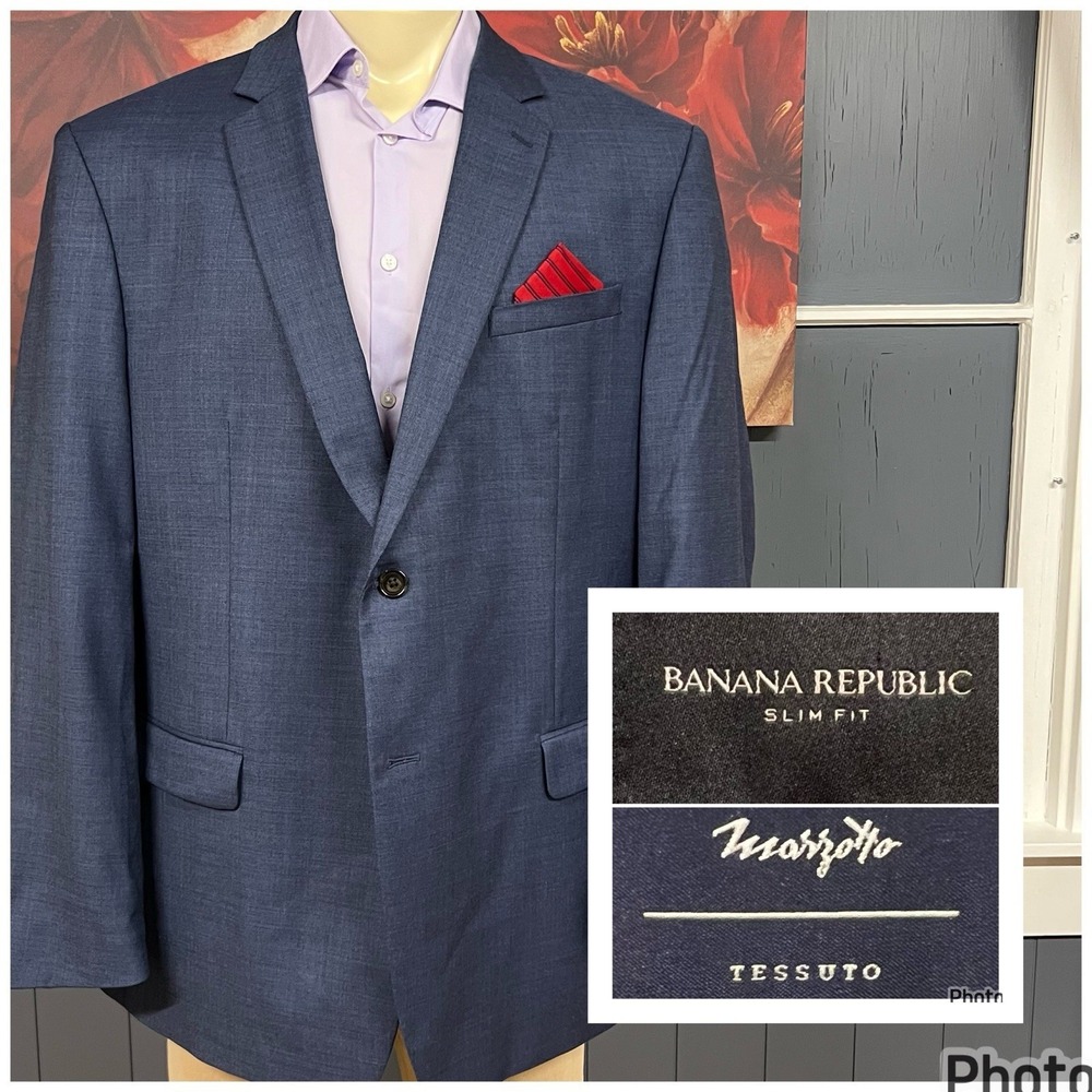 Banana Republic Blazer Jacket Sport Coat Mens 50R Slim Fit Wool Stretch Blue
